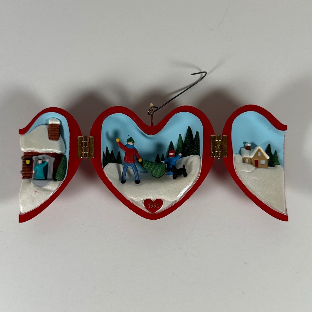 Vintage‎ 1991 Hallmark Keepsake Ornament triptych Heart Beautiful Memories